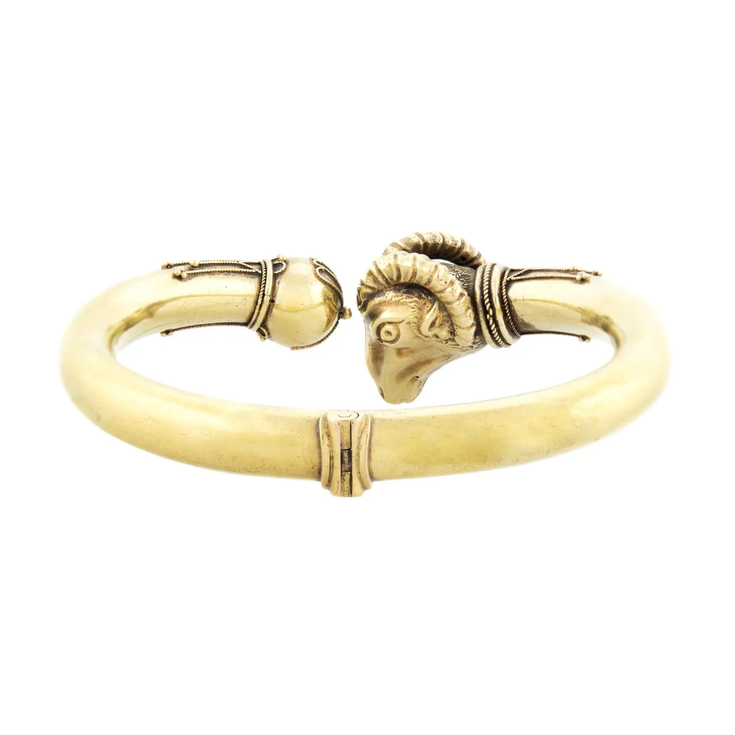 Victorian 18k Etruscan Rams Head Cuff Bracelet