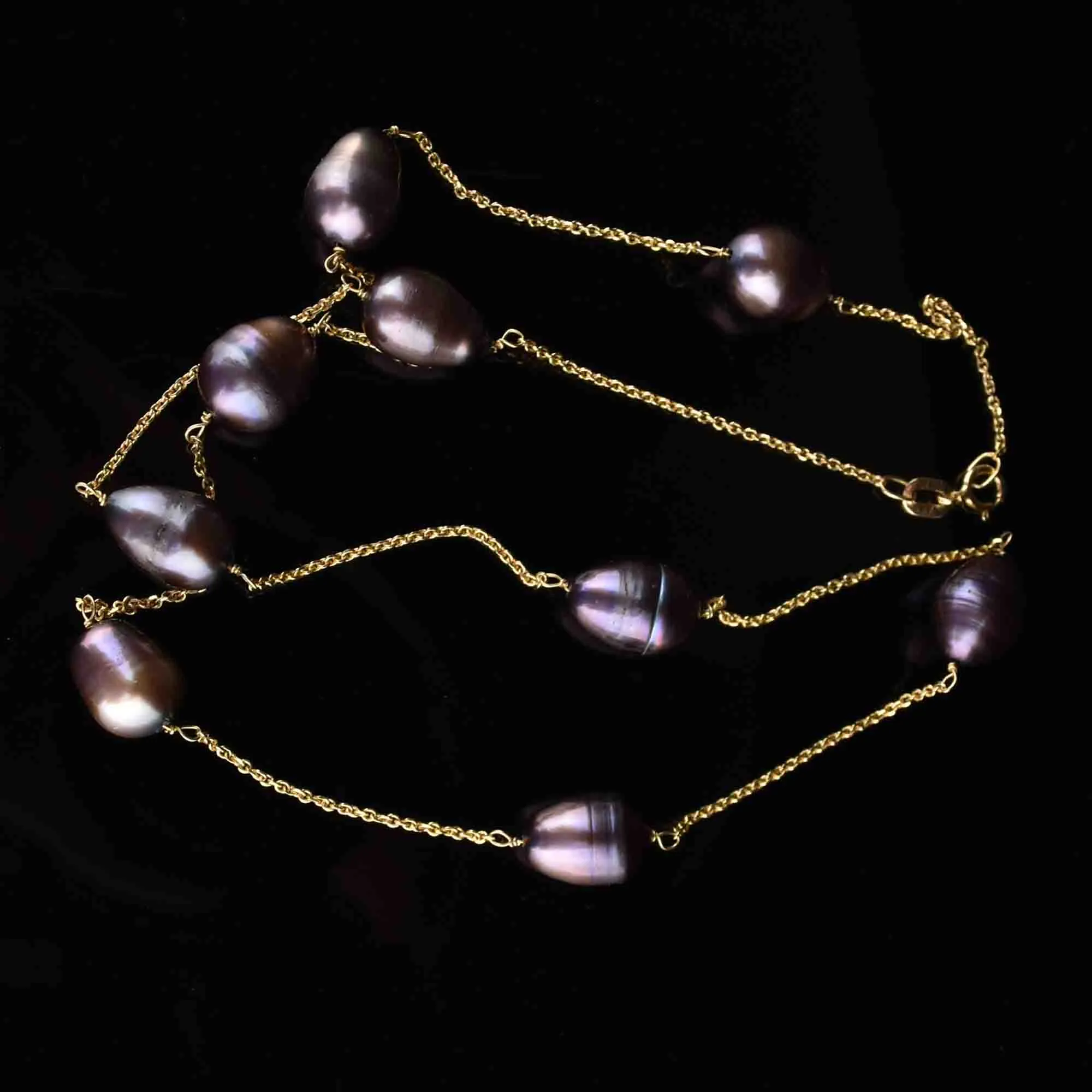 Vintage 14K Gold Black Pearl Tin Cup Necklace