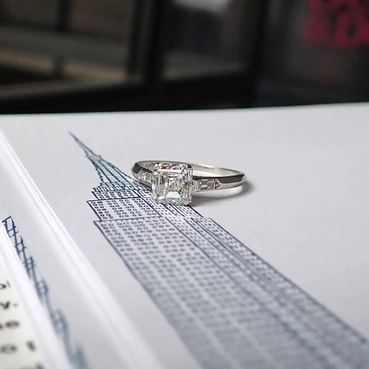 Vintage Engagement Ring, Asscher Cut Diamond 1.51ct.