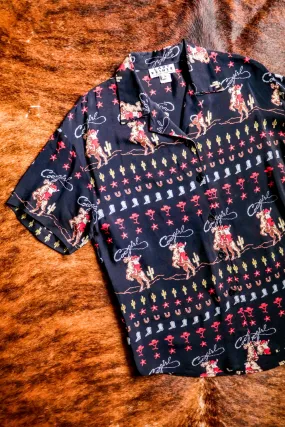 Vintage Western Cowgirl Print Blouse