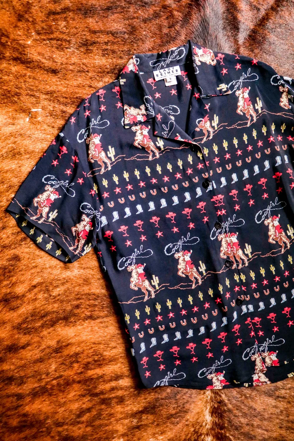 Vintage Western Cowgirl Print Blouse