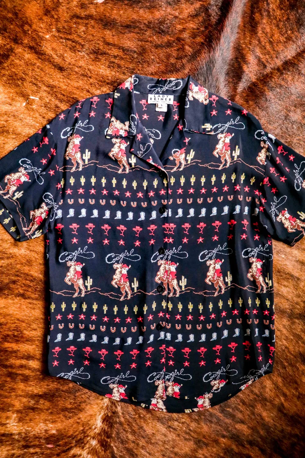 Vintage Western Cowgirl Print Blouse