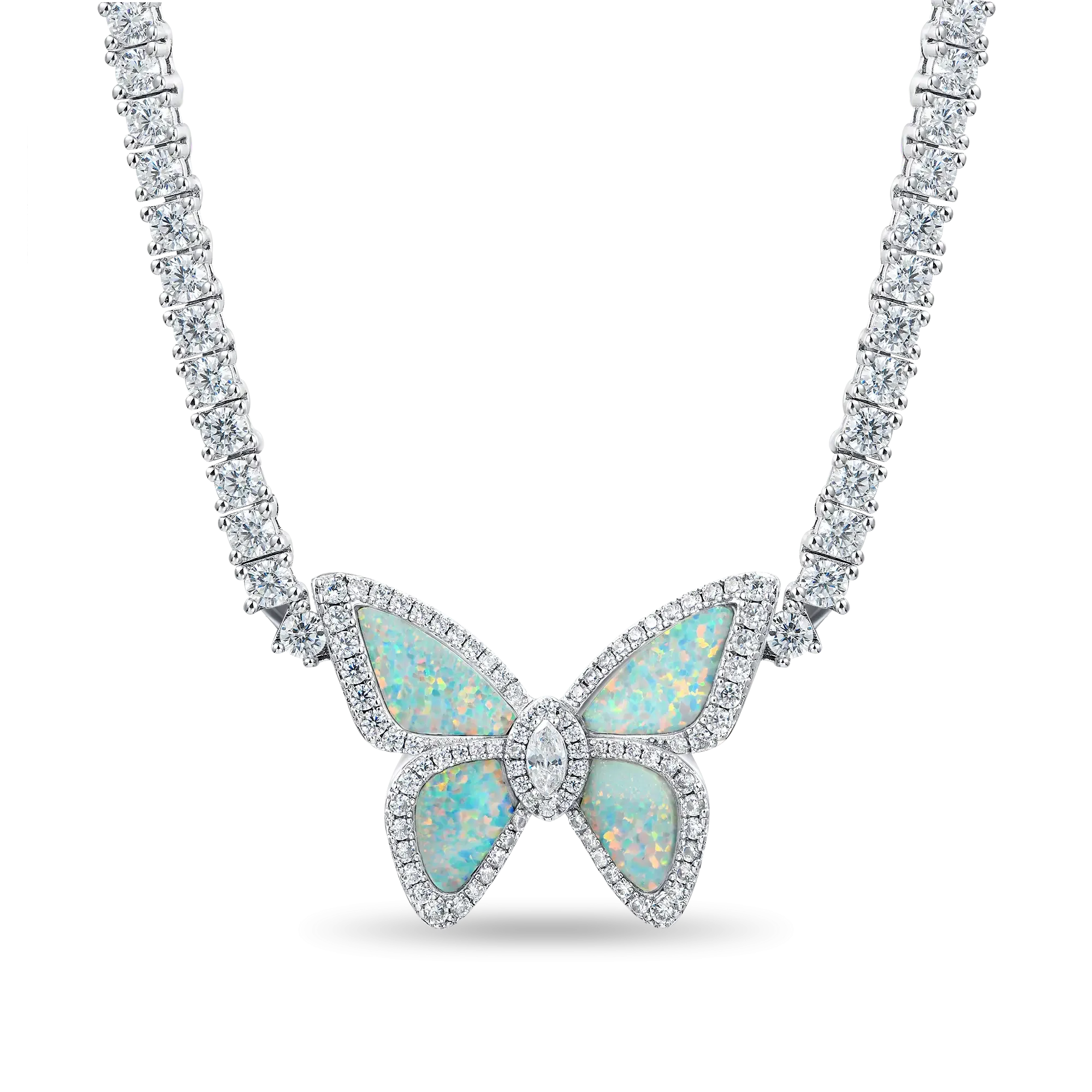 Vivid Opal Butterfly Tennis Necklace - 3mm