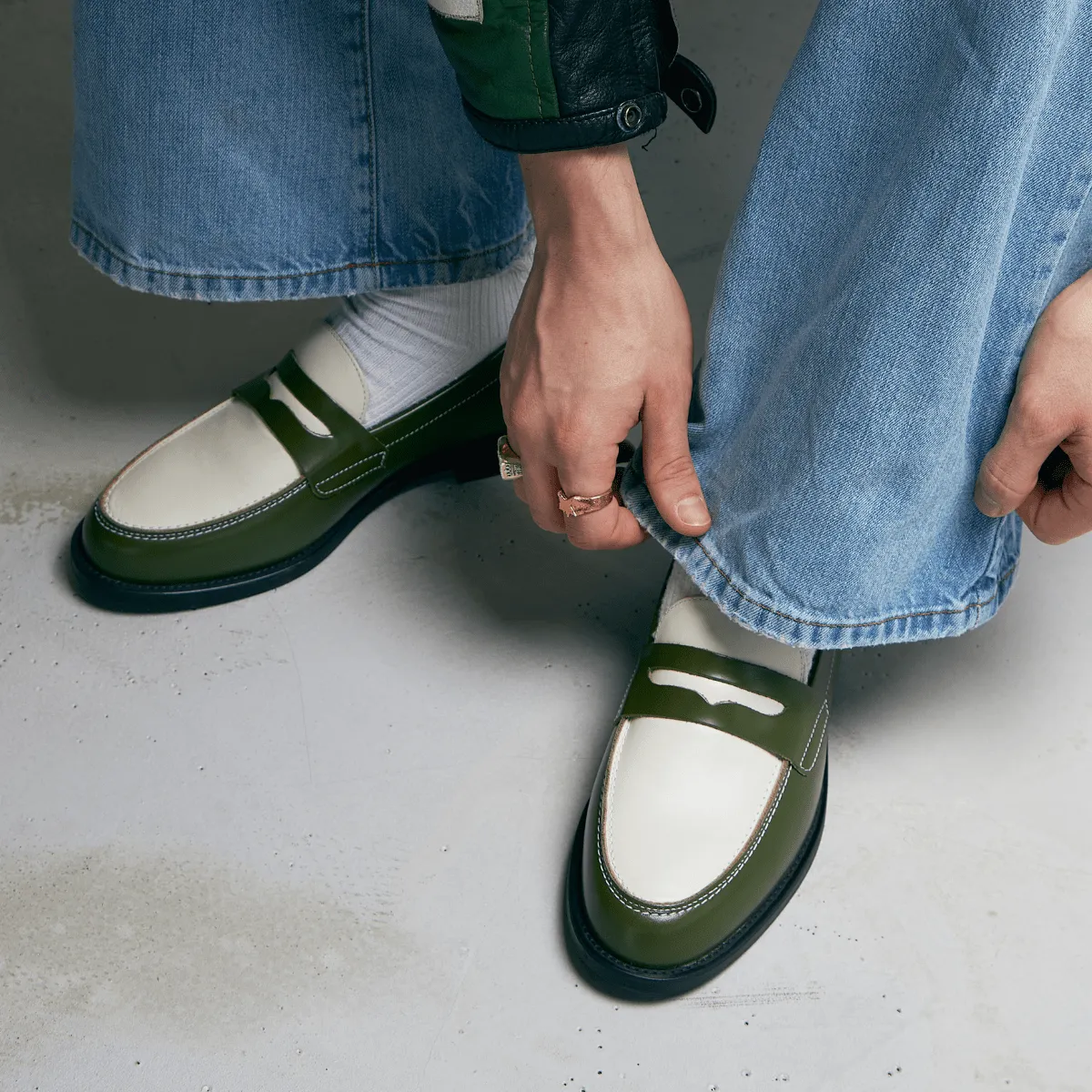 Wilde Olive   White Penny Loafer - Men's