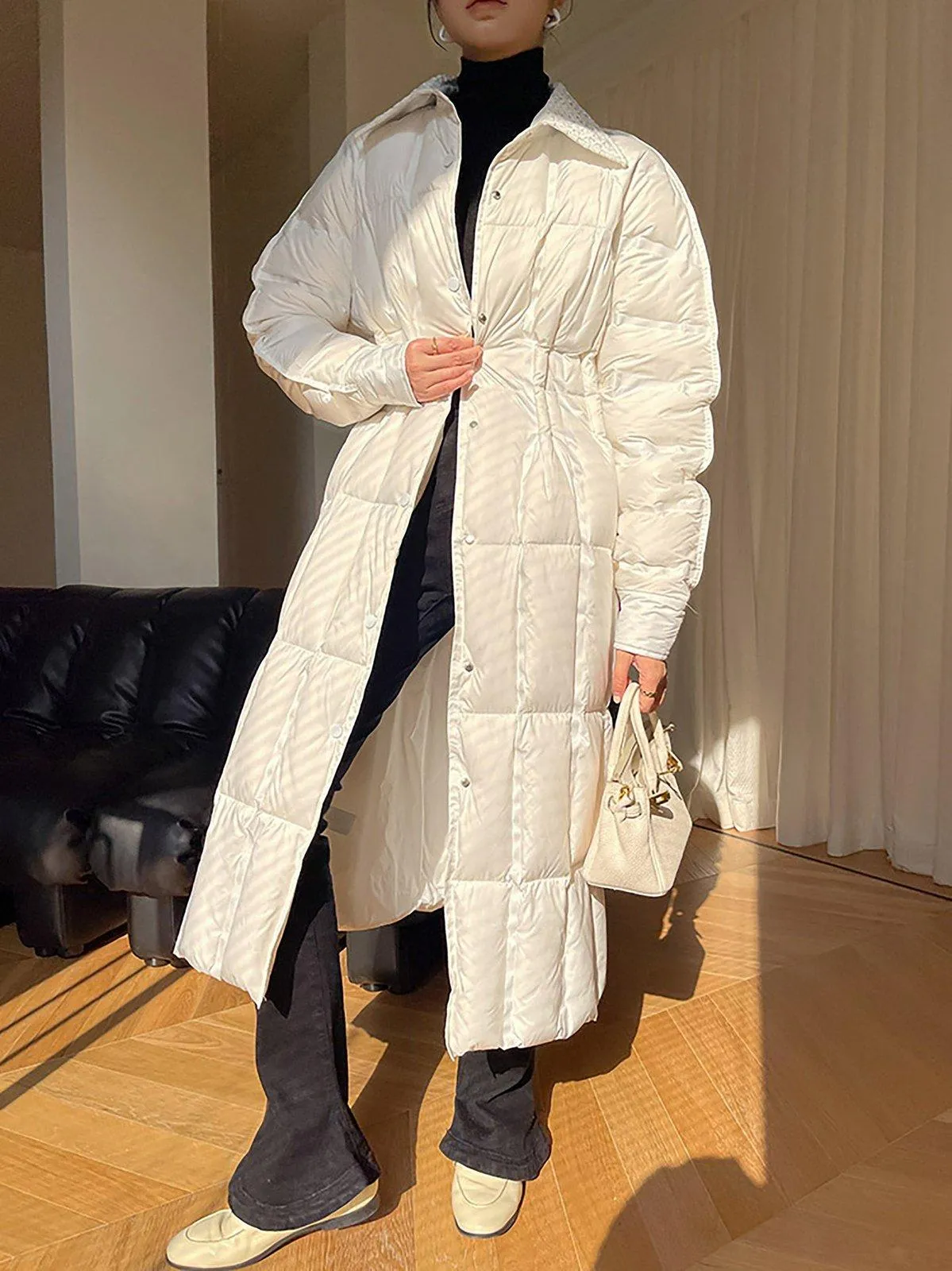 Women Long Down Coat,White Fitted Down Puffer Coat,Quilted Down Parka Coat,White Puffer Coat,Thicken Down Coat,Warm Puffy Coat,Winter Parkas