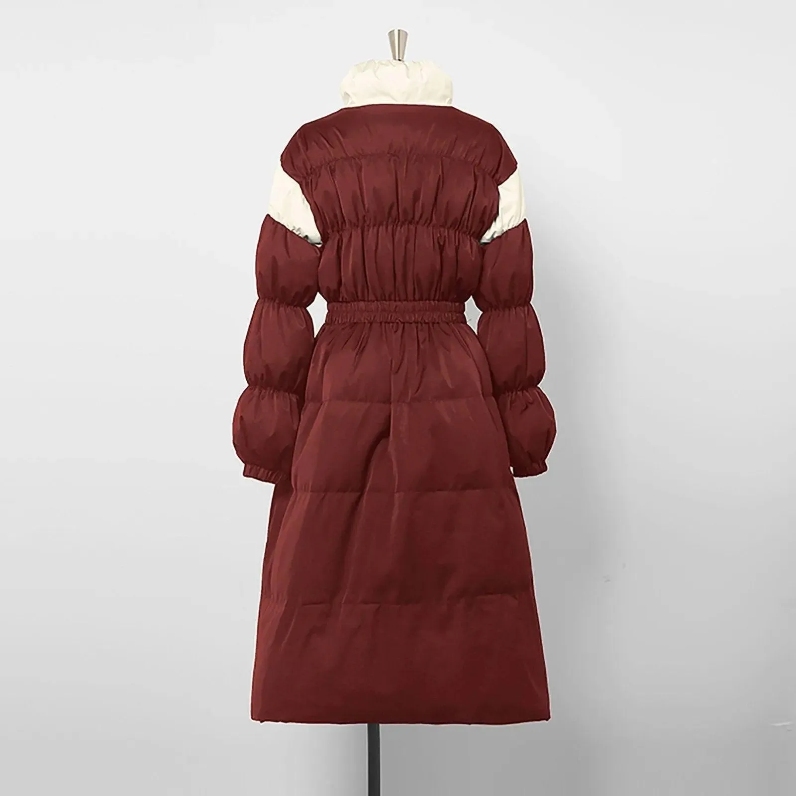 Women Long Down Puffer Coat,Burgundy White Contrast Down Coat,Wine Long down coat,Quilted Down Parka Coat,Winter Down Coat,Warm Puffy Coat