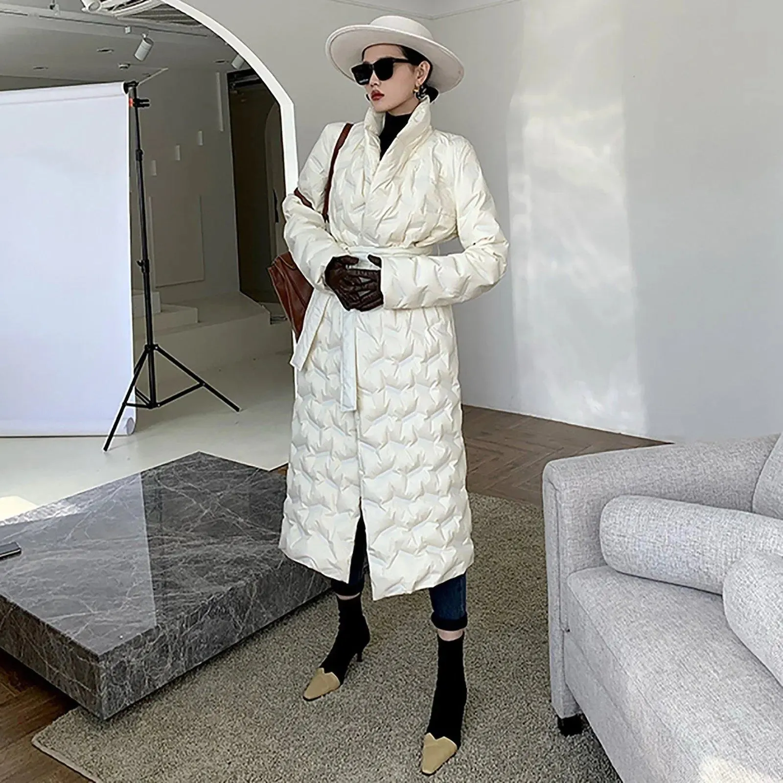 Women Off White Long Down Coat,Quilted Down Puffer Coat,Oversize Down Coat,Warm Puffy Coat,Black Shiny Down Puffer Coat,Long Parka Down Coat