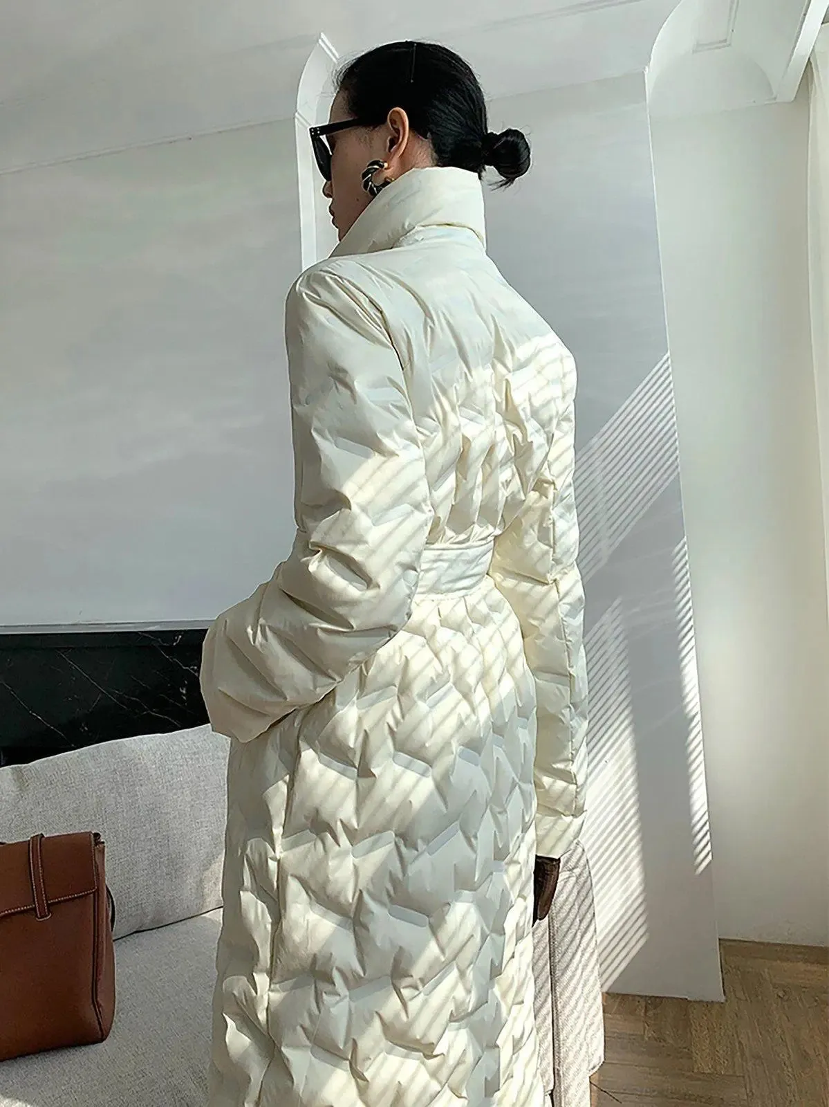 Women Off White Long Down Coat,Quilted Down Puffer Coat,Oversize Down Coat,Warm Puffy Coat,Black Shiny Down Puffer Coat,Long Parka Down Coat