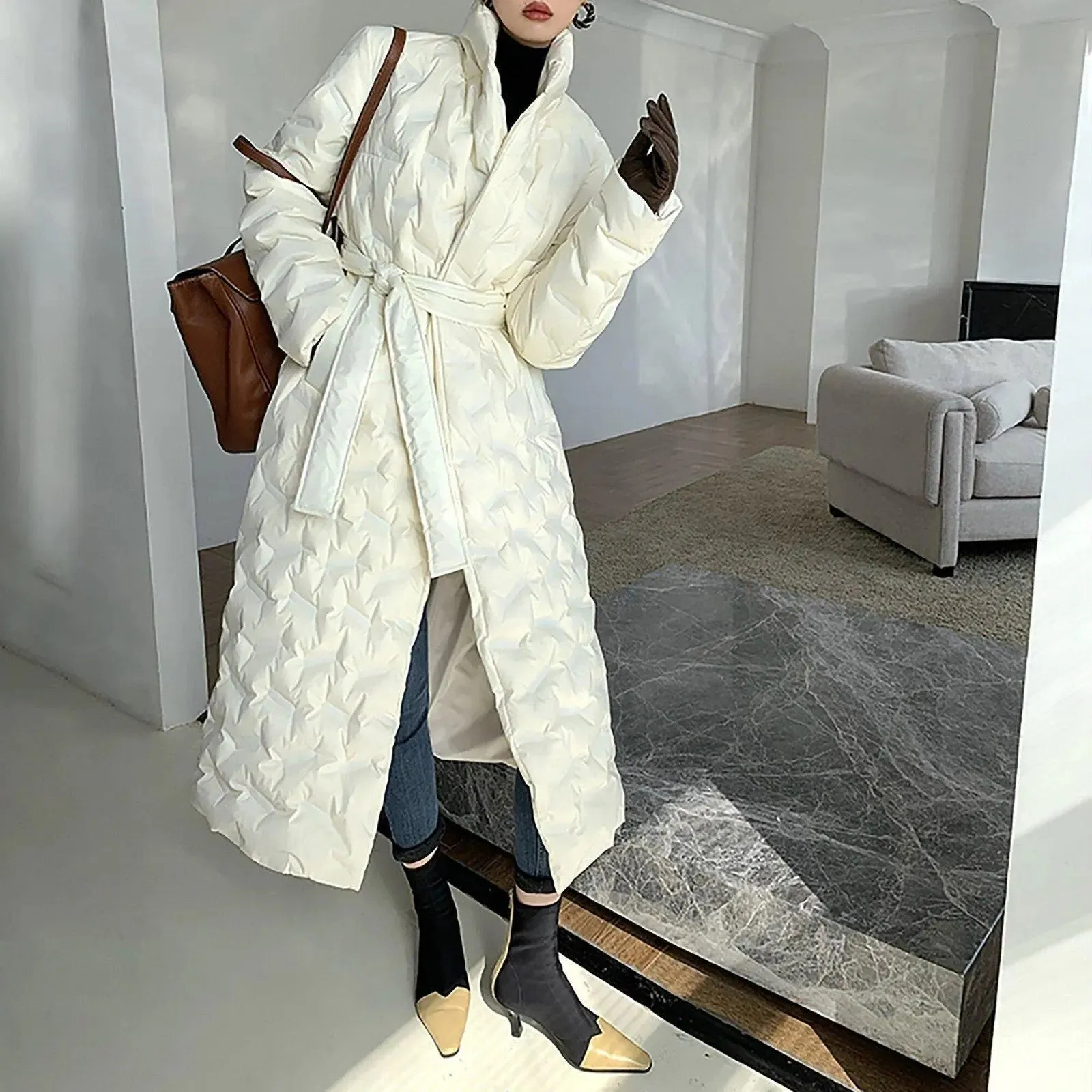 Women Off White Long Down Coat,Quilted Down Puffer Coat,Oversize Down Coat,Warm Puffy Coat,Black Shiny Down Puffer Coat,Long Parka Down Coat