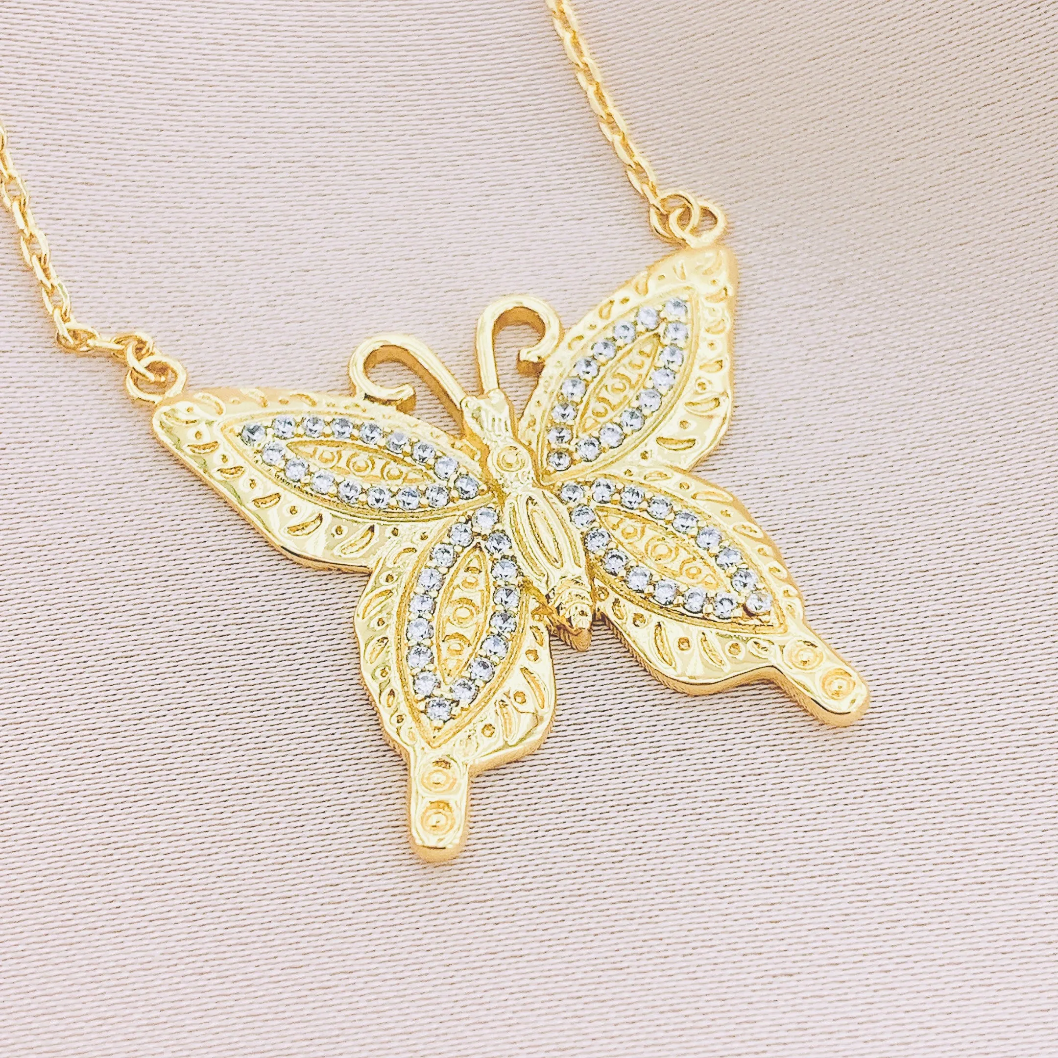 Women's CZ Butterfly Pendant Necklace