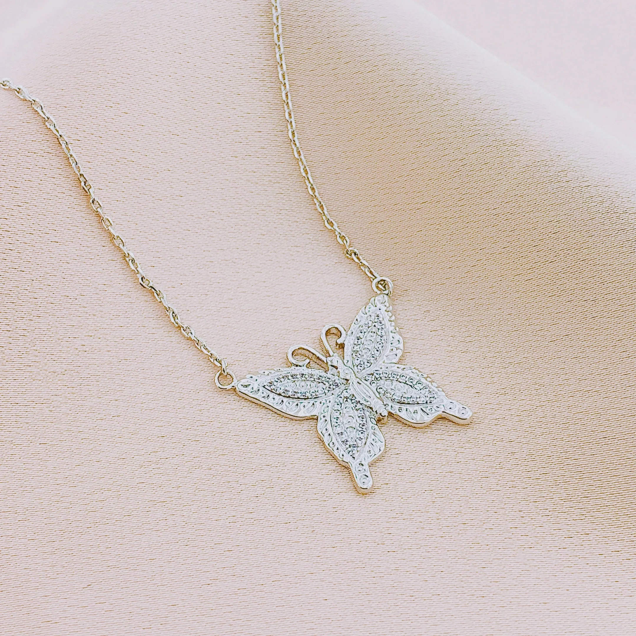 Women's CZ Butterfly Pendant Necklace