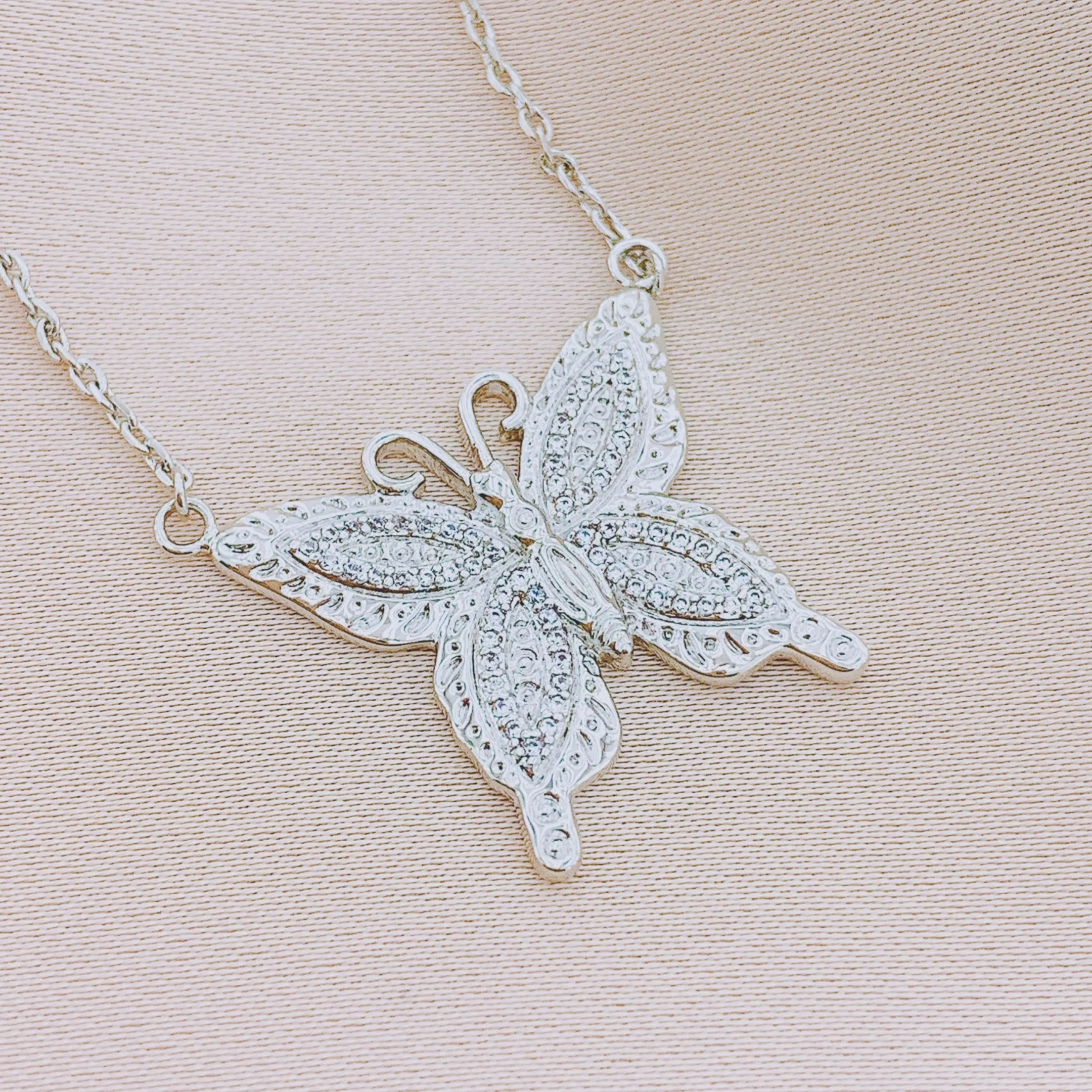 Women's CZ Butterfly Pendant Necklace