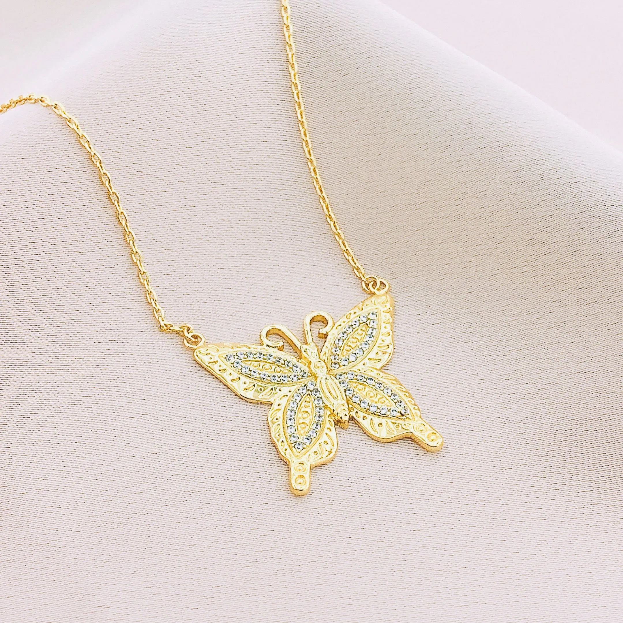 Women's CZ Butterfly Pendant Necklace