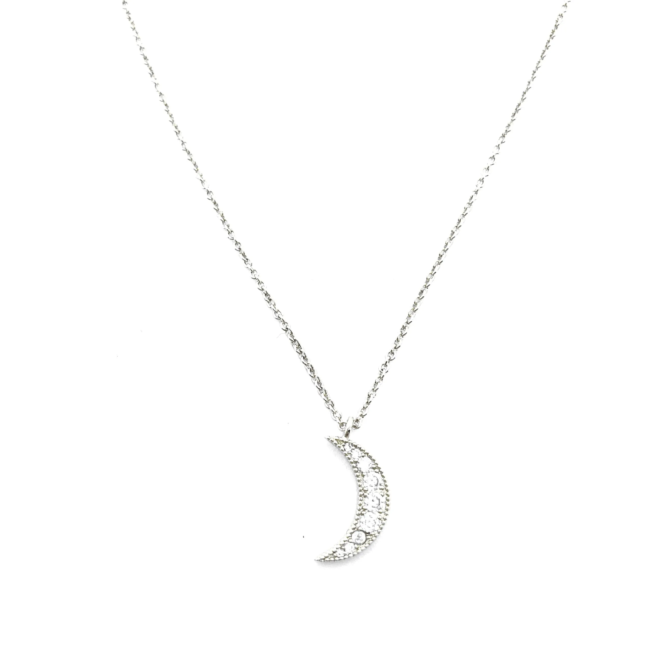 Women's Fashion CZ Cresent Moon Pendant Necklace