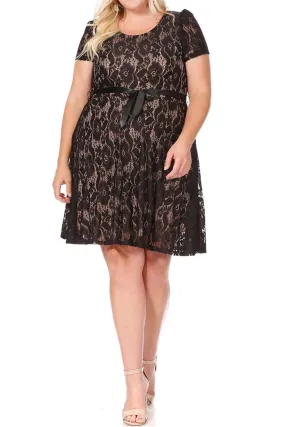 Women's Floral Lace Dress Short Sleeve Party Dress