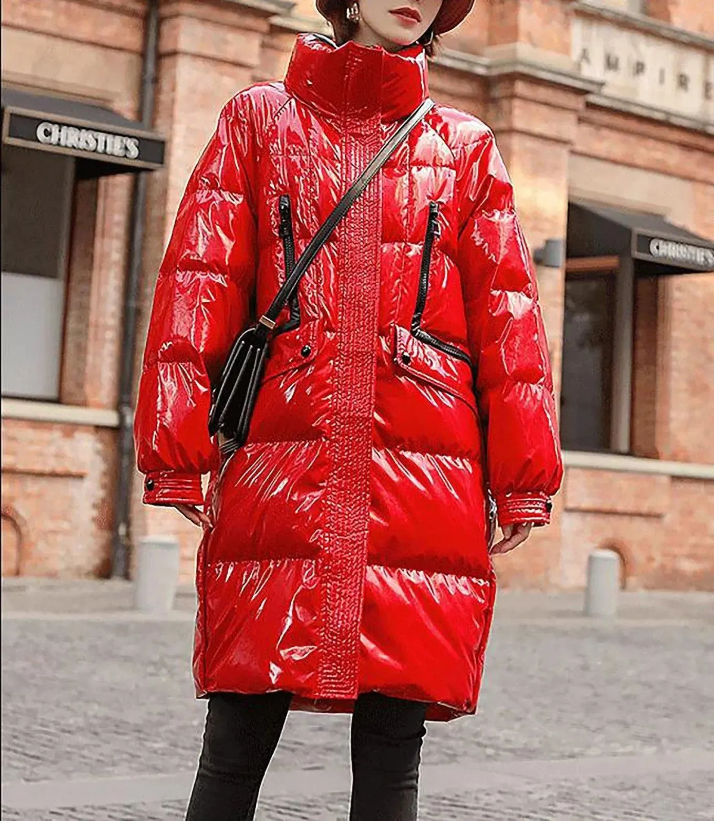 Women's Oversize Shiny Down Coat,Plus Size Down Jacket,Red Down Puffer Coat,Black Down Jacket,Quilted Down Parka Jacket,Warm Winter coat