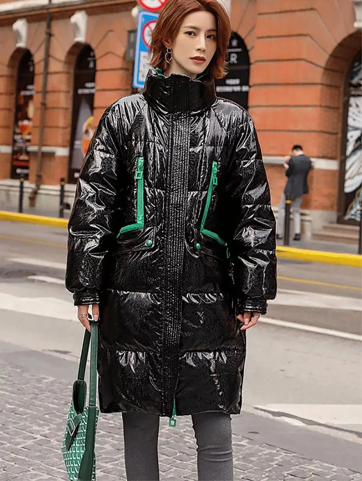 Women's Oversize Shiny Down Coat,Plus Size Down Jacket,Red Down Puffer Coat,Black Down Jacket,Quilted Down Parka Jacket,Warm Winter coat