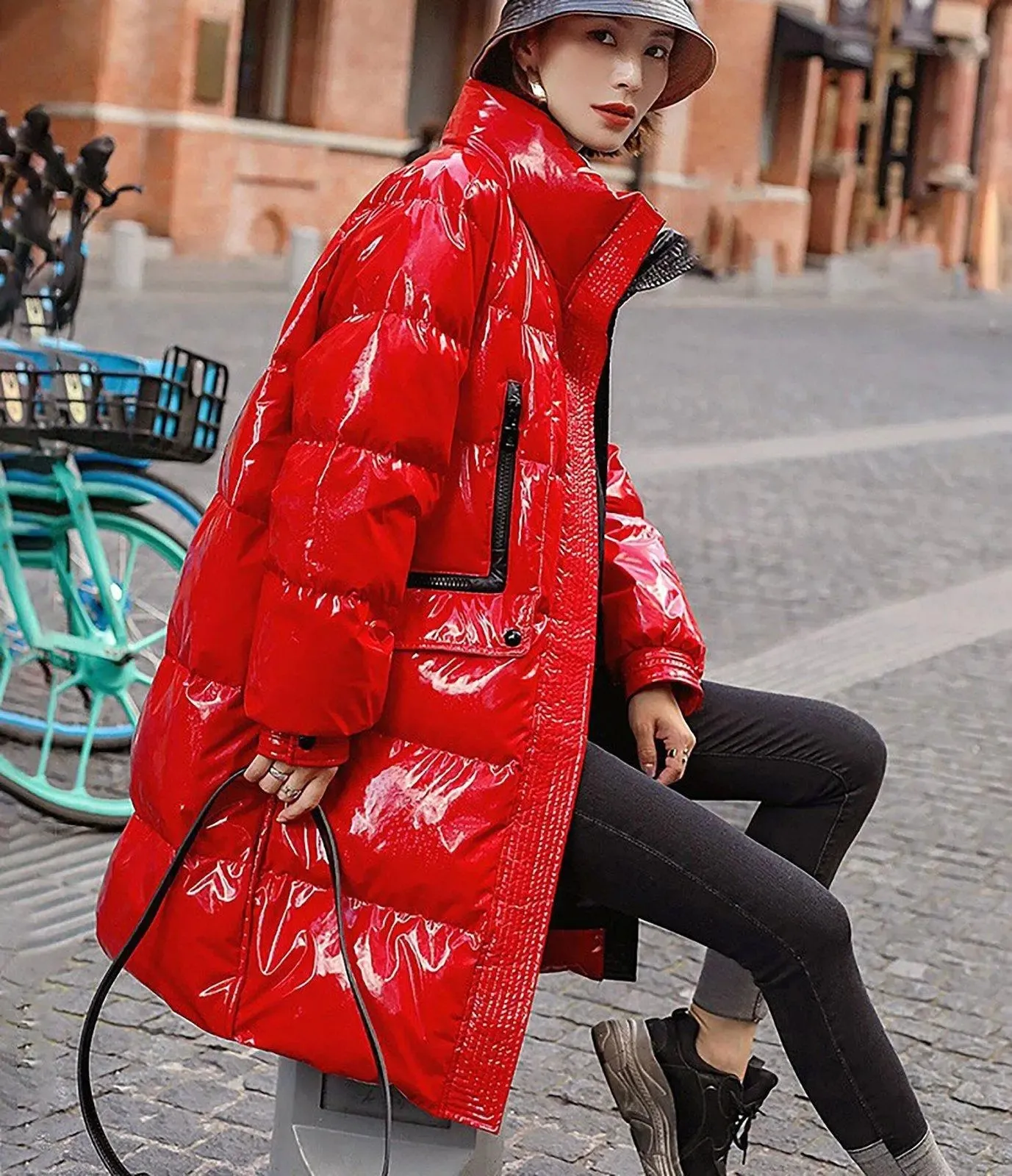 Women's Oversize Shiny Down Coat,Plus Size Down Jacket,Red Down Puffer Coat,Black Down Jacket,Quilted Down Parka Jacket,Warm Winter coat