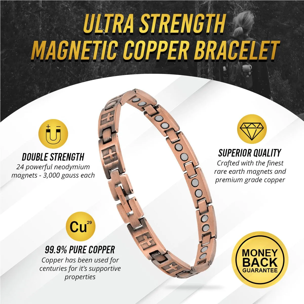 Women’s Ultra Strength Pure Copper Magnetic Bracelet (Cross)