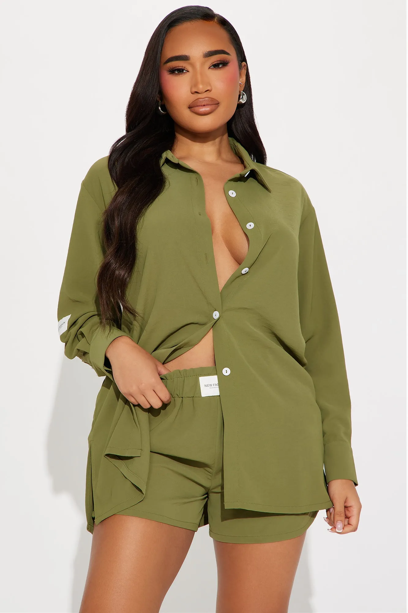 Worldwide Fashion Look Short Set - Olive