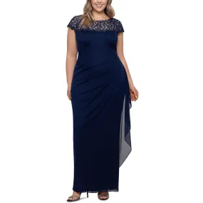 X by Xscape Womens Plus Pleated Maxi Evening Dress