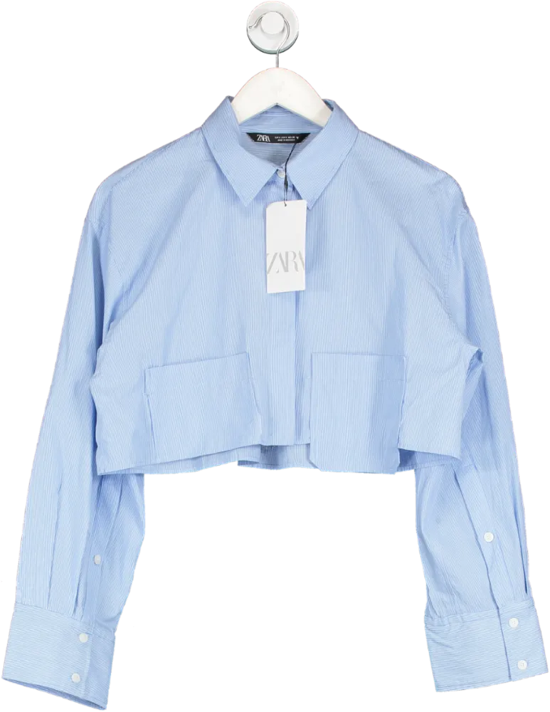 ZARA Blue Cropped Pinstripe Shirt UK S