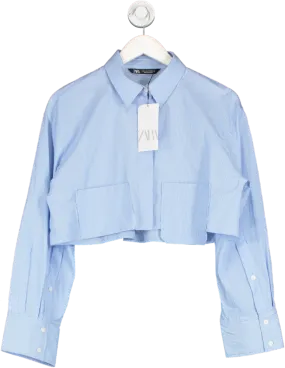 ZARA Blue Cropped Pinstripe Shirt UK S