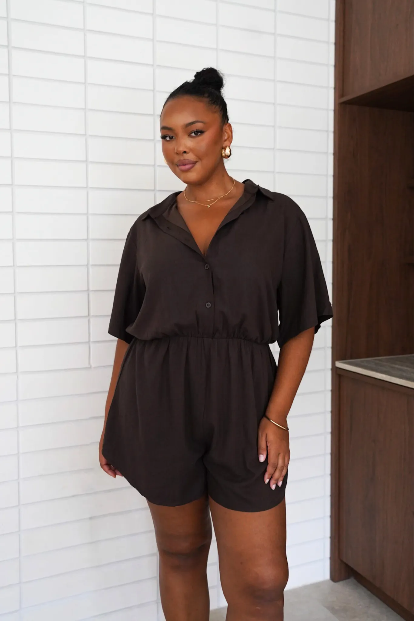 ZEPHYR LINEN BLEND PLAYSUIT ESPRESSO