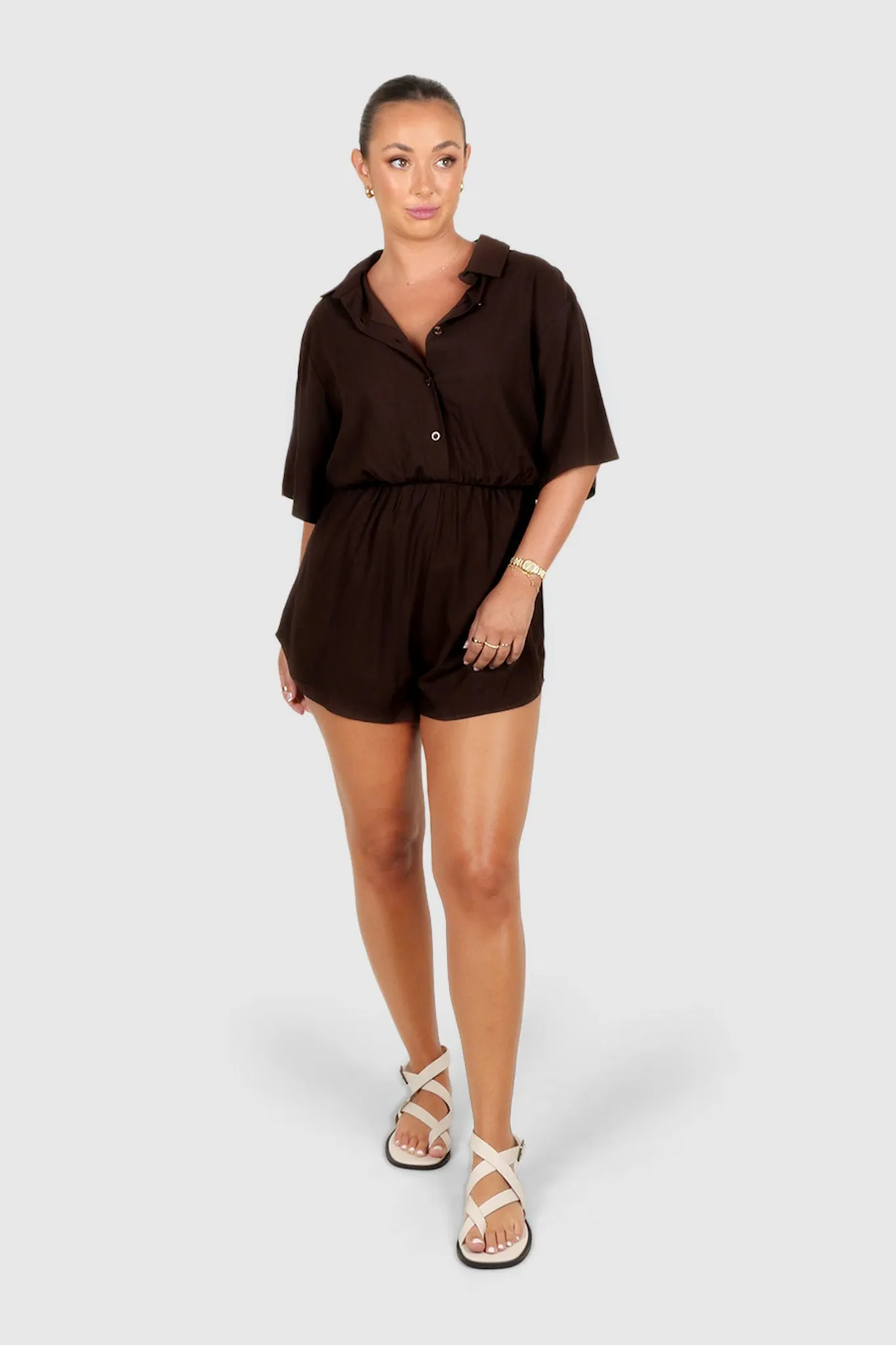 ZEPHYR LINEN BLEND PLAYSUIT ESPRESSO