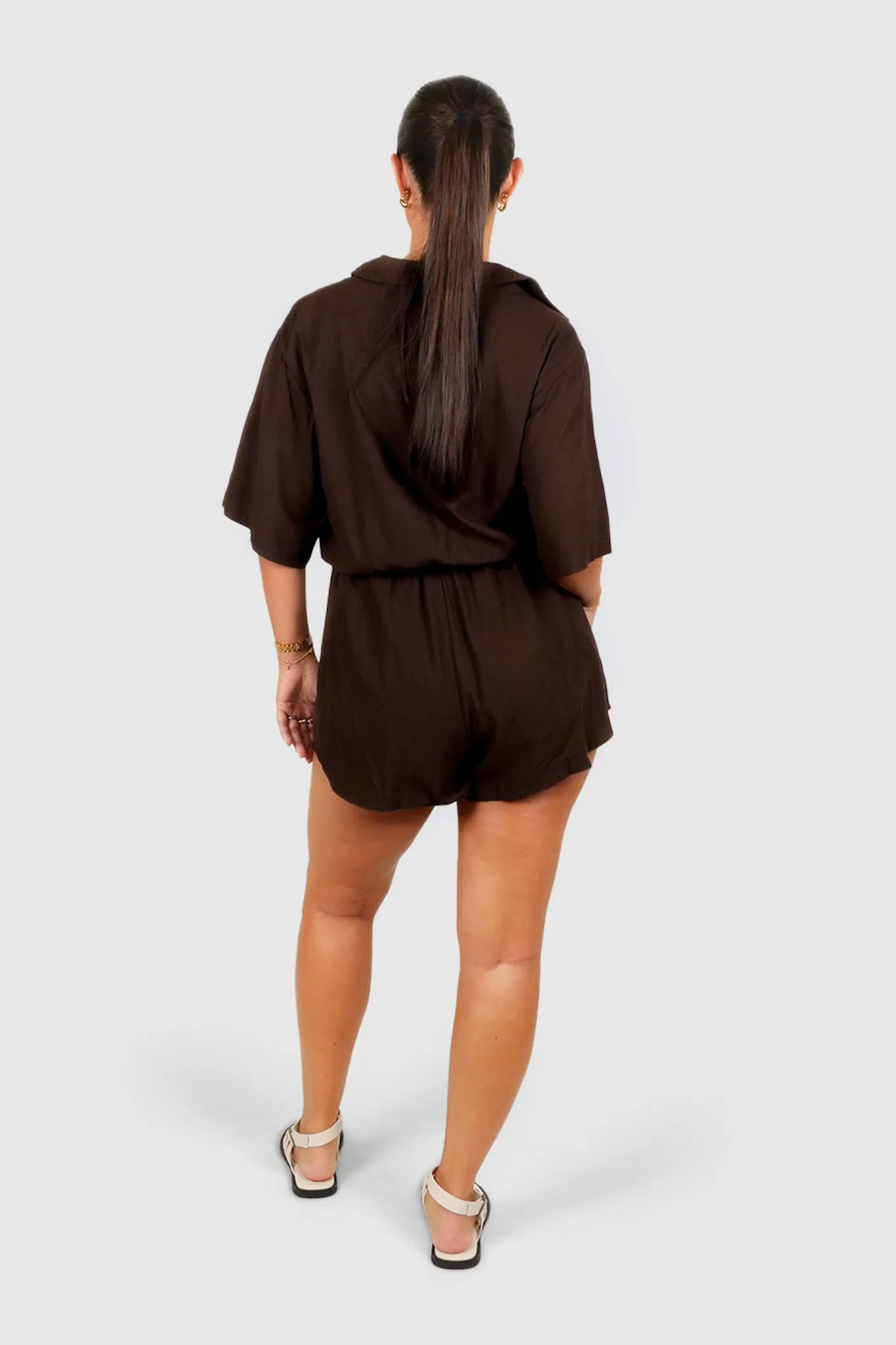 ZEPHYR LINEN BLEND PLAYSUIT ESPRESSO